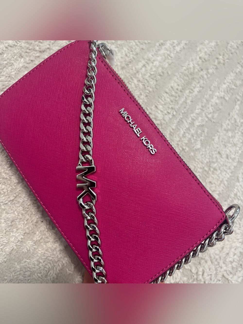 Michael Kors Hot Pink Handbag with Silver Chain